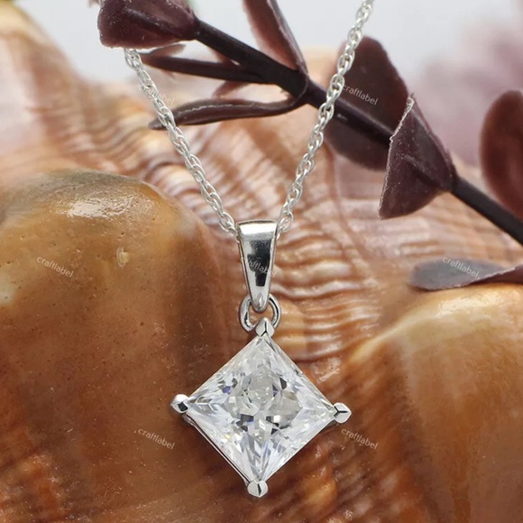 Certified Princess Cut Moissanite Diamond Necklace 2CT - Picture 4 of 12